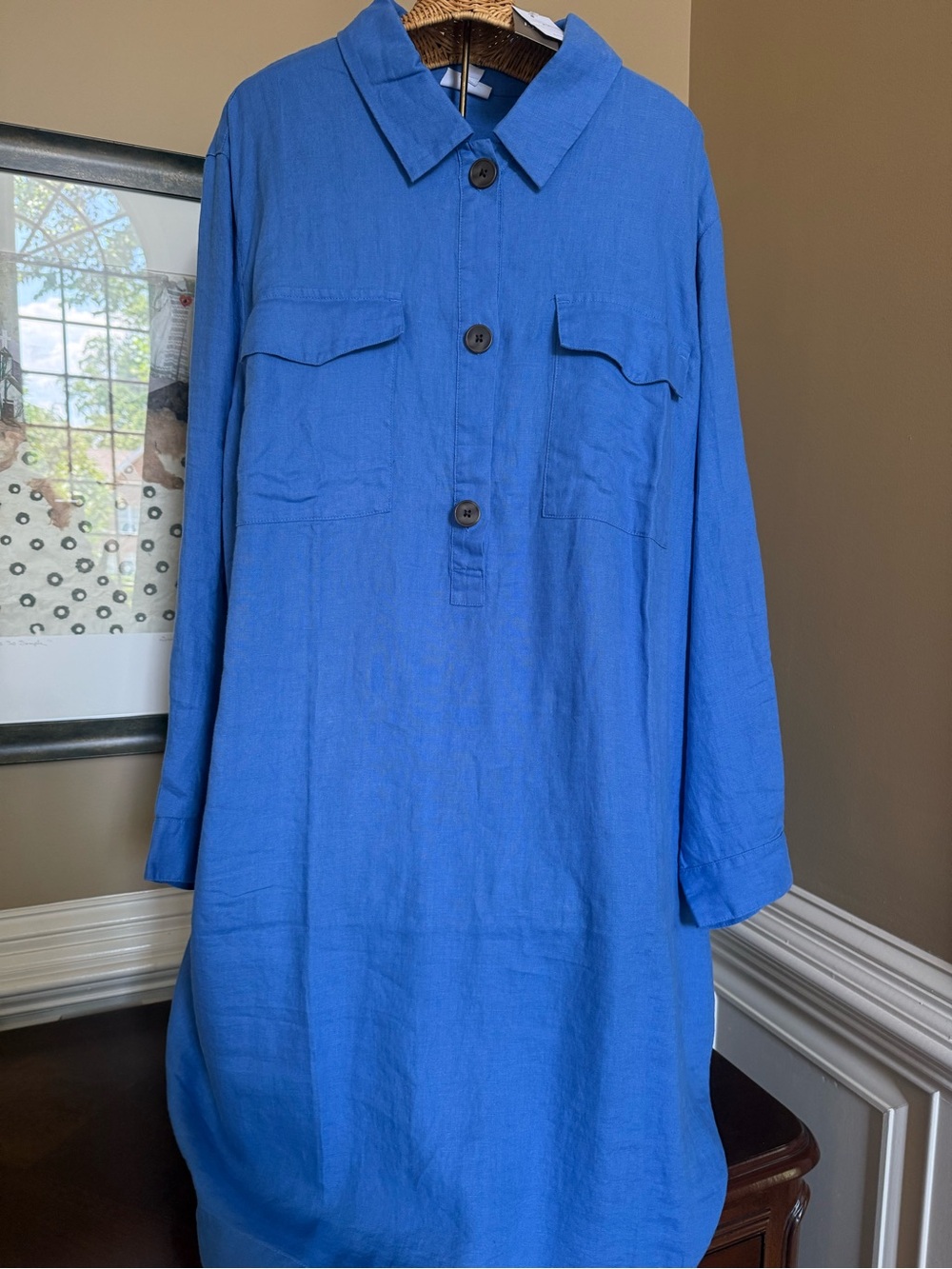 J. Jill Royal Blue Button-Front Shirt Dress- NWT- Beautiful Linen
